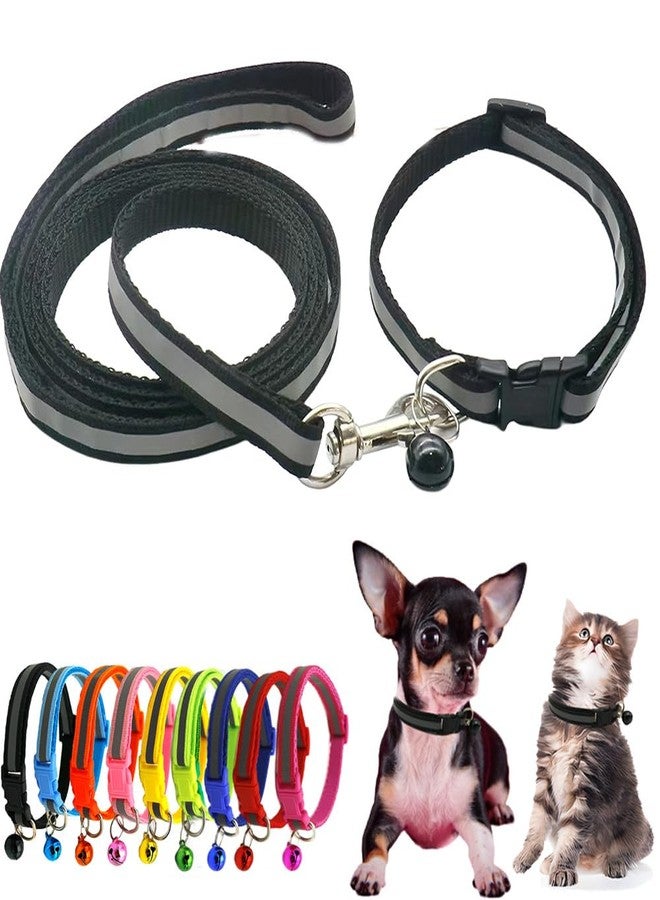 Weimostar Black XXS Dog Collar with Bell Leash Set, Reflective Cat Collars Puppy Collar Nylon Soft Adjustable for XS Extra Small Tiny Boy Girl Pets Female Male Kitten Yorkie Teacup Chihuahua XSmall - Image 1